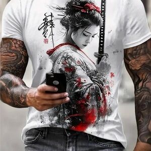 Chinese Laundry White and Red Geisha Graphic Tee
